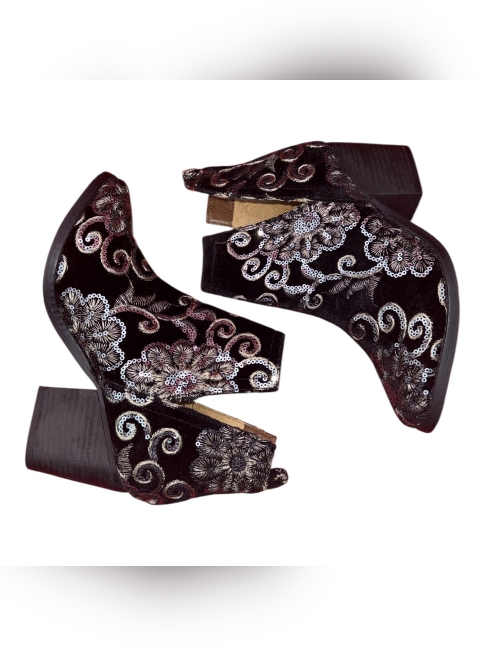 Naughty Monkey "Glitzy" Floral Embroidered Sequin Ankle Boots - Size 8